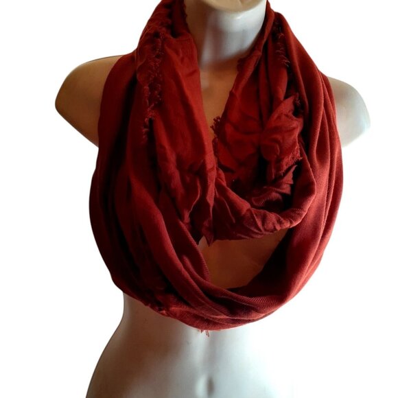 APT 9 Burnt Umber Rust Orange Infinity Scarf Fringe Edge Rayon Fall - Picture 7 of 8